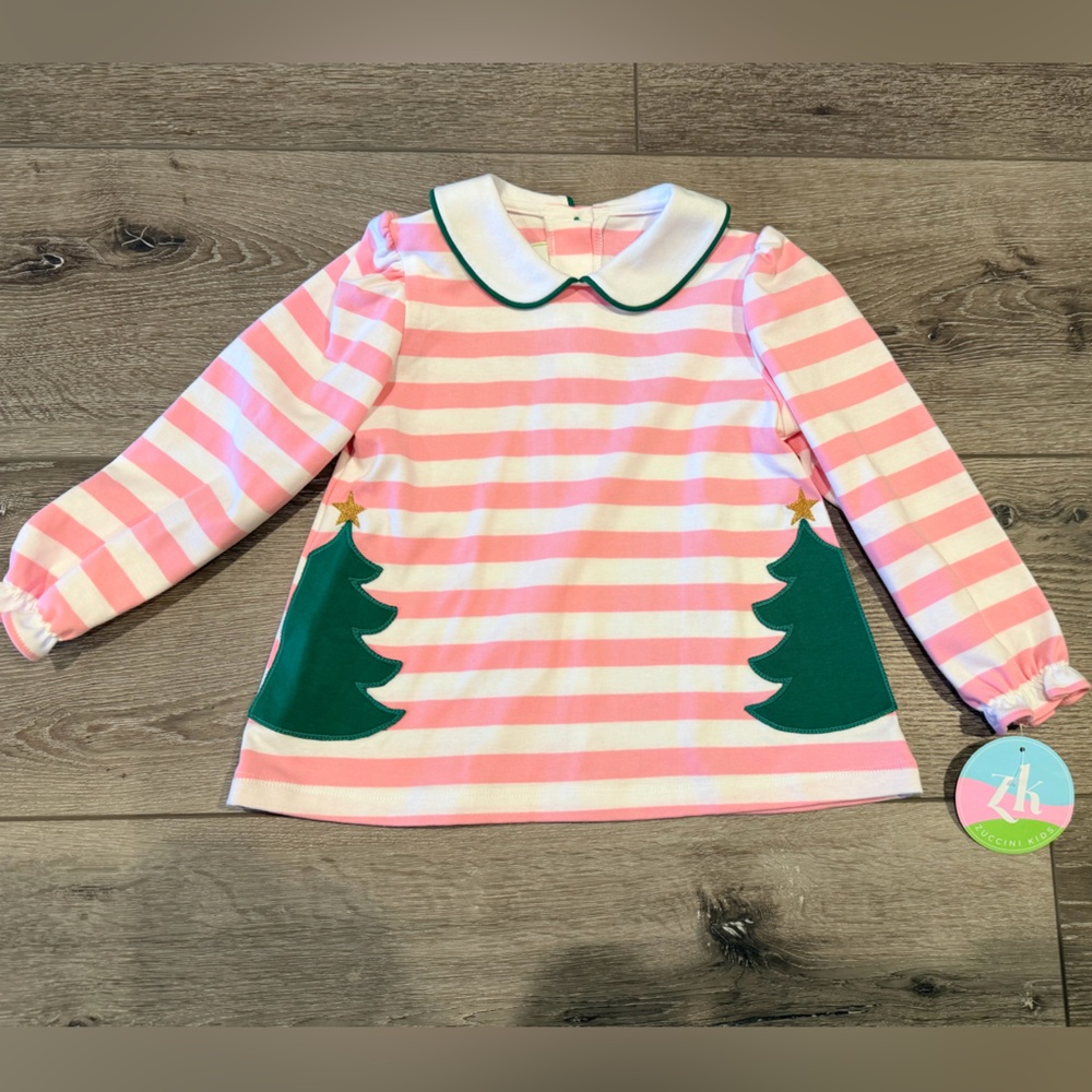 Pink and White shirt with Christmas Tree Design. Zuccini kids. Size 4t. NWT.